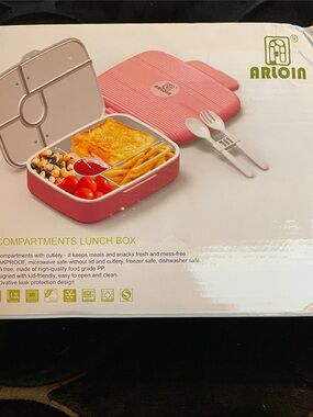 Pink Compartments Lunch Box with Cutlery